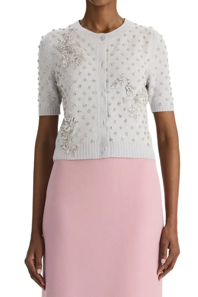 Crystal Floral Elbow Sleeve Cardigan Crystal Floral Elbow Sleeve Cardigan