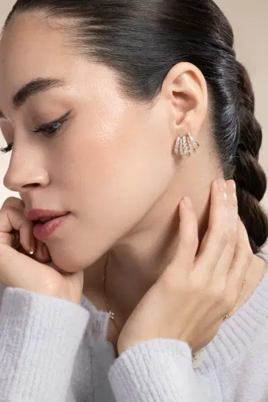 KWIAT Diamond Five Row Ear Cuff Earrings - Yellow Gold | Thumbnail 3