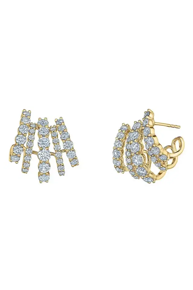 Diamond Five Row Ear Cuff Earrings - Yellow Gold