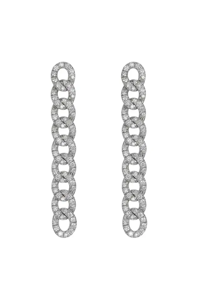 Zydo Diamond Groumette Chain Drop Earrings