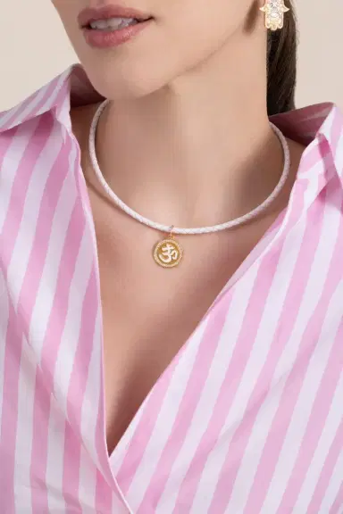 BUDDHA MAMA Diamond White Om Coin Pendant | Thumbnail 2
