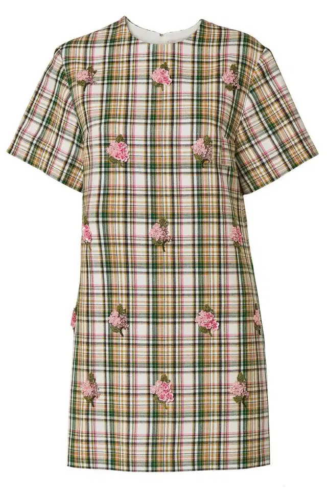 Carolina Herrera Embellished Short Sleeve Shift Dress