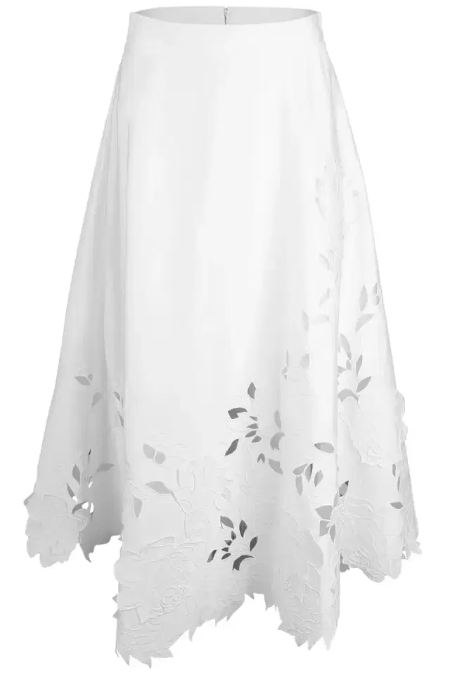 Oscar de la Renta Embroidered Floral Circle Midi Skirt