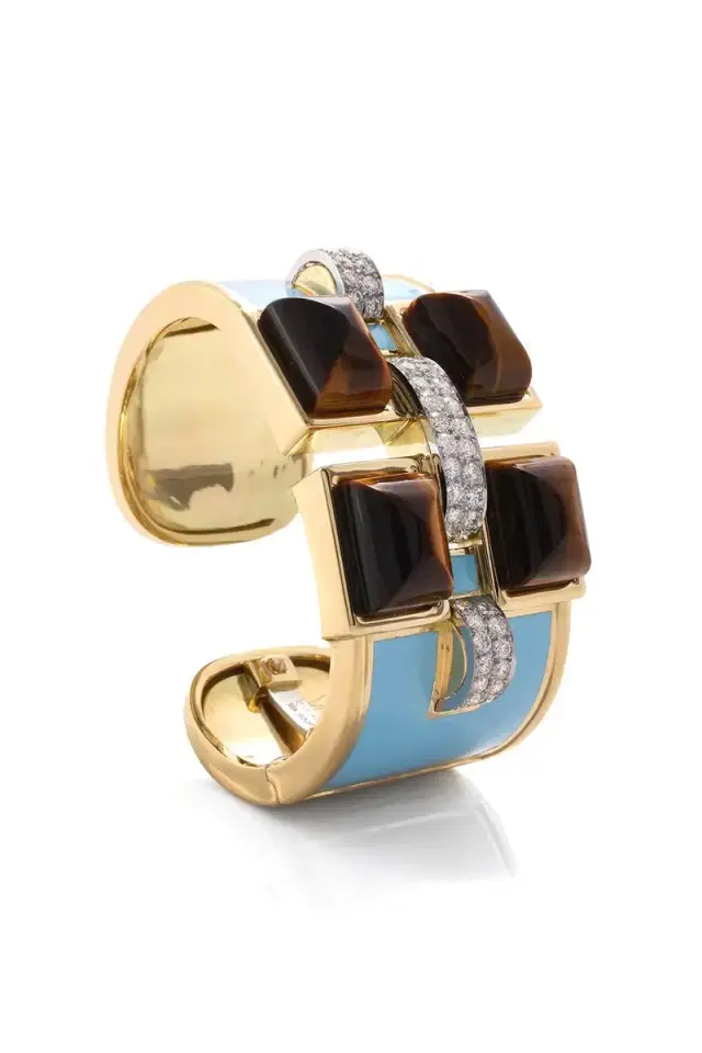 DAVID WEBB Four Stone Bastille Cuff Bracelet