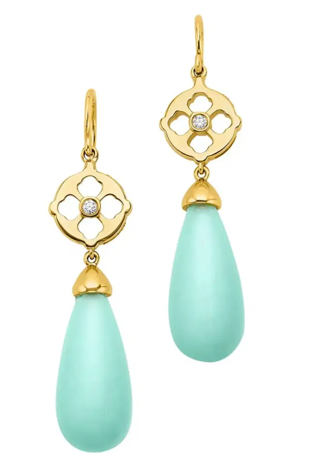 EDINA KISS Green Chalcedony Diamond Drop Earrings