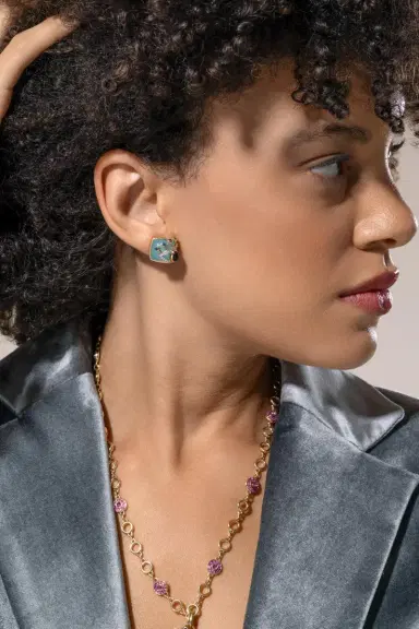 EDINA KISS Iolite Sapphire Side Eye Button Earrings | Thumbnail 4 EDINA KISS Iolite Sapphire Side Eye Button Earrings | Thumbnail 4