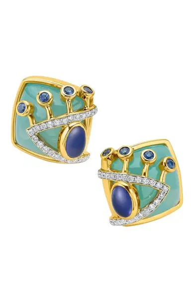 EDINA KISS Iolite Sapphire Side Eye Button Earrings | Thumbnail 1 EDINA KISS Iolite Sapphire Side Eye Button Earrings | Thumbnail 1