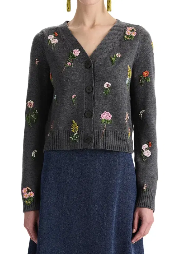 Oscar de la Renta Mini Floral Long Sleeve Cardigan