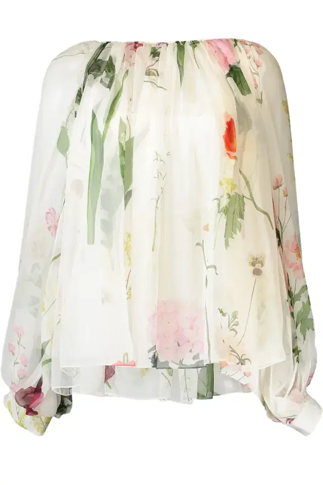 Oscar de la Renta Mixed Botanical Long Sleeve Blouse