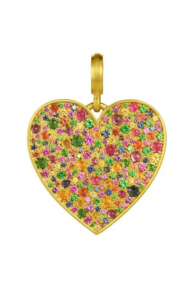 LEIGH MAXWELL Multi Sapphire Medium Heart Pendant