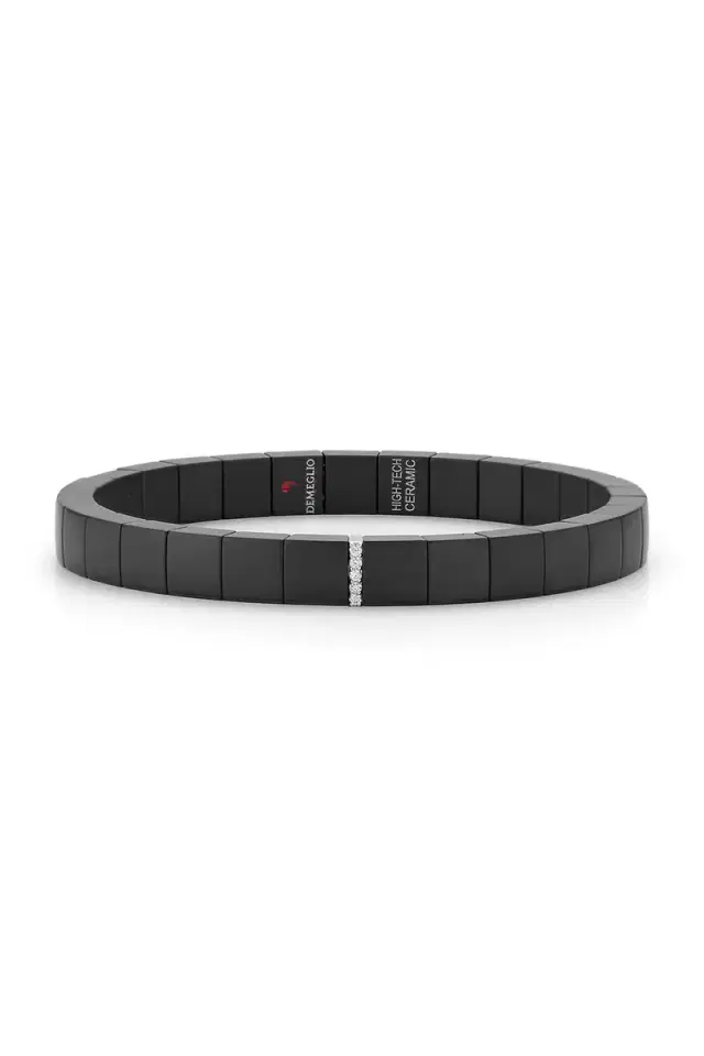 ROBERTO DEMEGLIO One Diamond Square Matte Black Scacco Stretch Bracelet