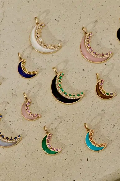 Sorellina Pink Opal Pink Sapphire Crescent Moon Inlay Pendant | Thumbnail 3