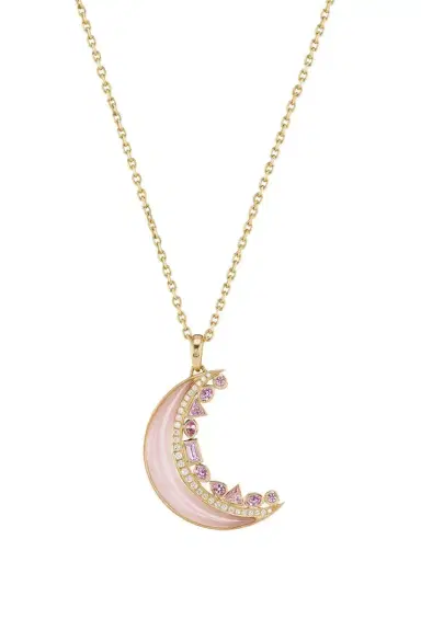 Sorellina Pink Opal Pink Sapphire Crescent Moon Inlay Pendant | Thumbnail 4