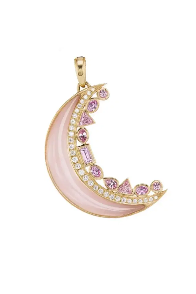 Sorellina Pink Opal Pink Sapphire Crescent Moon Inlay Pendant