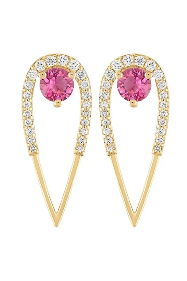 Eden Presley Pink Tourmaline Diamond Large Peacock Stud Earrings