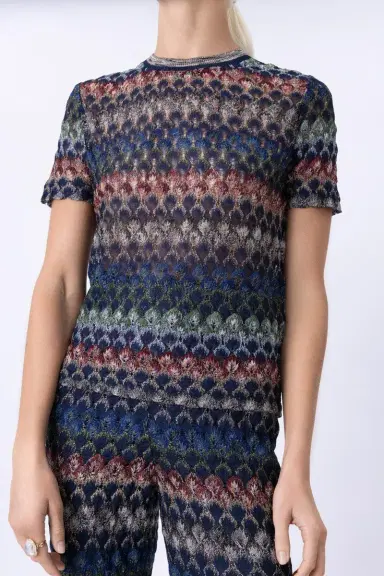 Missoni Short Sleeve Crew Neck Top - Multicolor Dark | Thumbnail 3