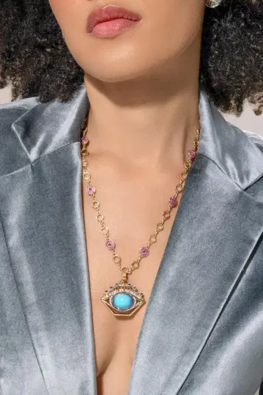 EDINA KISS Turquoise Sapphire Diamond Eye Pendant | Thumbnail 2 EDINA KISS Turquoise Sapphire Diamond Eye Pendant | Thumbnail 2