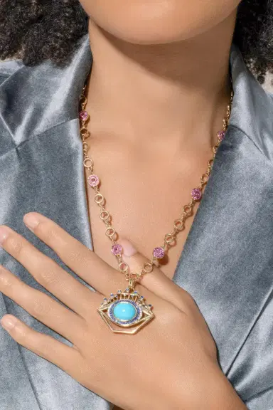 EDINA KISS Turquoise Sapphire Diamond Eye Pendant | Thumbnail 4 EDINA KISS Turquoise Sapphire Diamond Eye Pendant | Thumbnail 4