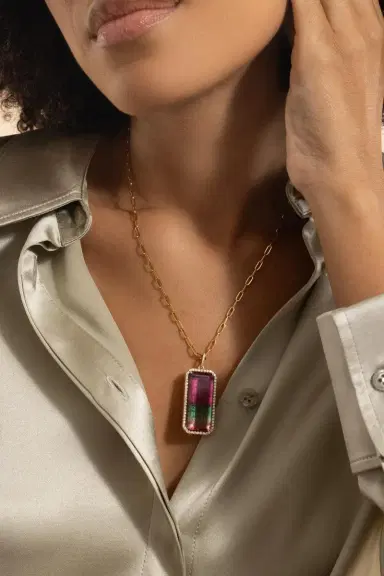 LISA NIK Watermelon Tourmaline Diamond Necklace | Thumbnail 2