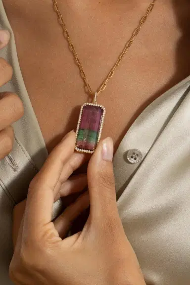 LISA NIK Watermelon Tourmaline Diamond Necklace | Thumbnail 3