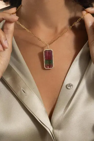 LISA NIK Watermelon Tourmaline Diamond Necklace | Thumbnail 4