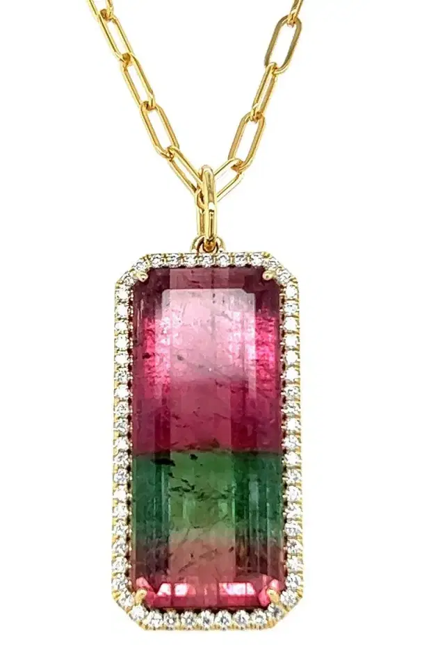 LISA NIK Watermelon Tourmaline Diamond Necklace