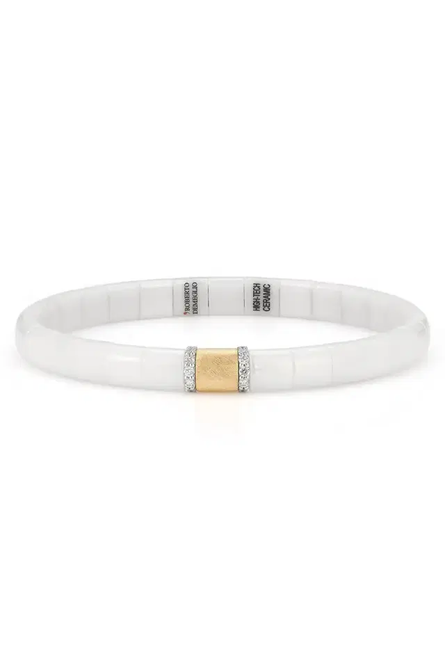ROBERTO DEMEGLIO White Ceramic Gold Bar Pura Bracelet