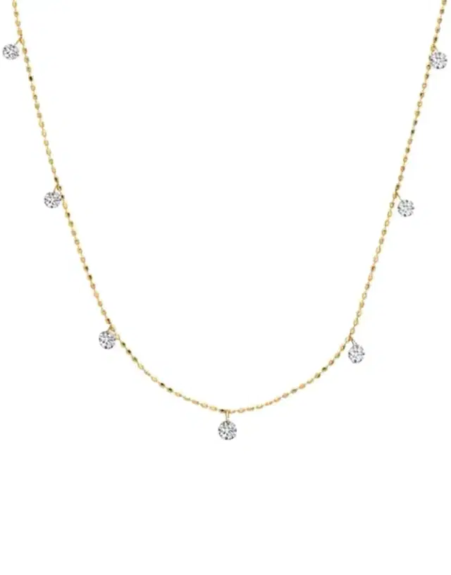 GRAZIELA Yellow Gold Tiny Floating Diamond Necklace