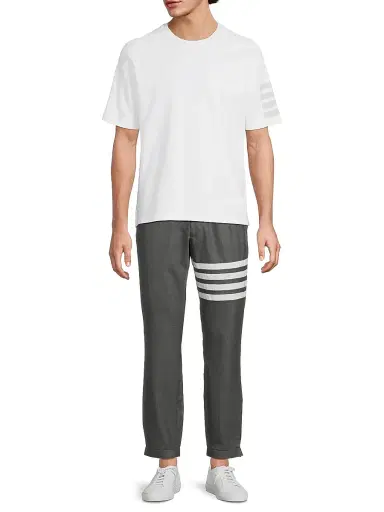 Thom Browne Men's Cotton 4-Bar Stripe T-Shirt - White - Size XXL | Thumbnail 2 Thom Browne Men's Cotton 4-Bar Stripe T-Shirt - White - Size XXL | Thumbnail 2