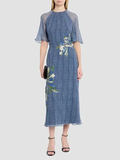 Teri Jon by Rickie Freeman Women's Sequined Floral Silk Chiffon Midi Dress | Thumbnail 2