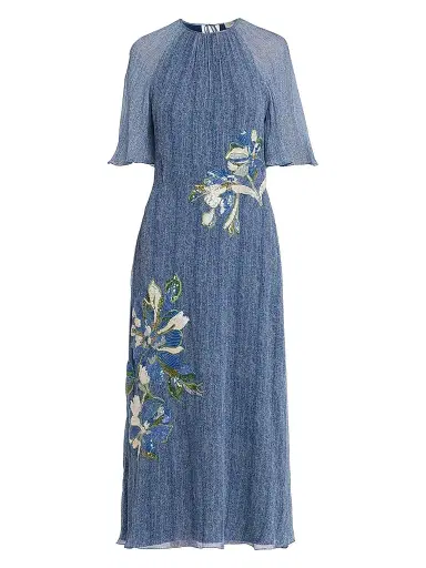 Teri Jon by Rickie Freeman Women's Sequined Floral Silk Chiffon Midi Dress | Thumbnail 1