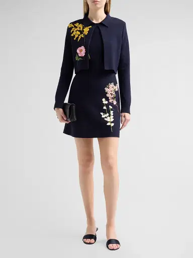 Oscar de la Renta Women's Floral Embroidered Knit Jacket | Thumbnail 2 Oscar de la Renta Women's Floral Embroidered Knit Jacket | Thumbnail 2