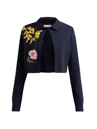Oscar de la Renta Women's Floral Embroidered Knit Jacket | Thumbnail 1 Oscar de la Renta Women's Floral Embroidered Knit Jacket | Thumbnail 1