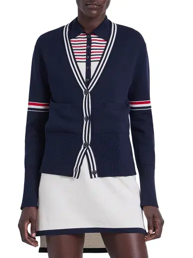 Thom Browne Women's Sailboat Jacquard V-Neck Cardigan | Thumbnail 3 Thom Browne Women's Sailboat Jacquard V-Neck Cardigan | Thumbnail 3