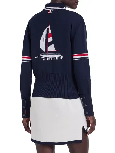 Thom Browne Women's Sailboat Jacquard V-Neck Cardigan | Thumbnail 5 Thom Browne Women's Sailboat Jacquard V-Neck Cardigan | Thumbnail 5