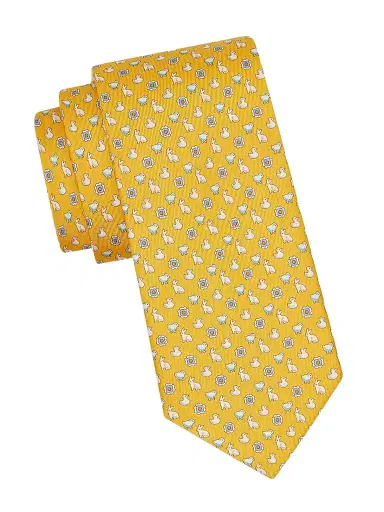 Ferragamo Men's Bunny and Chick Charm-Print Silk Tie | Thumbnail 1