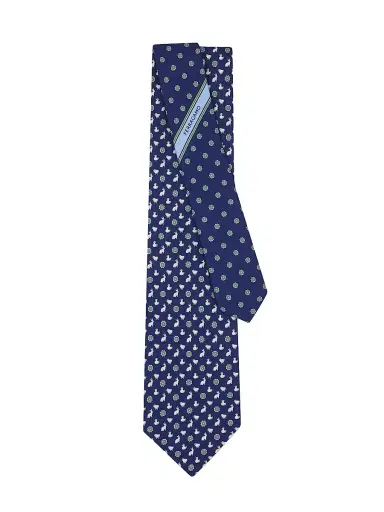 Ferragamo Men's Bunny and Chick Charm-Print Silk Tie | Thumbnail 2