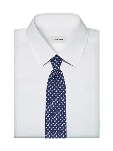 Ferragamo Men's Bunny and Chick Charm-Print Silk Tie | Thumbnail 3