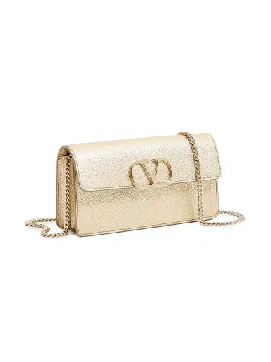 Valentino Garavani Women's VLogo Signature Laminated Grainy Calfskin Wallet with Chain | Thumbnail 2