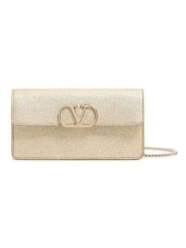 Valentino Garavani Women's VLogo Signature Laminated Grainy Calfskin Wallet with Chain | Thumbnail 1