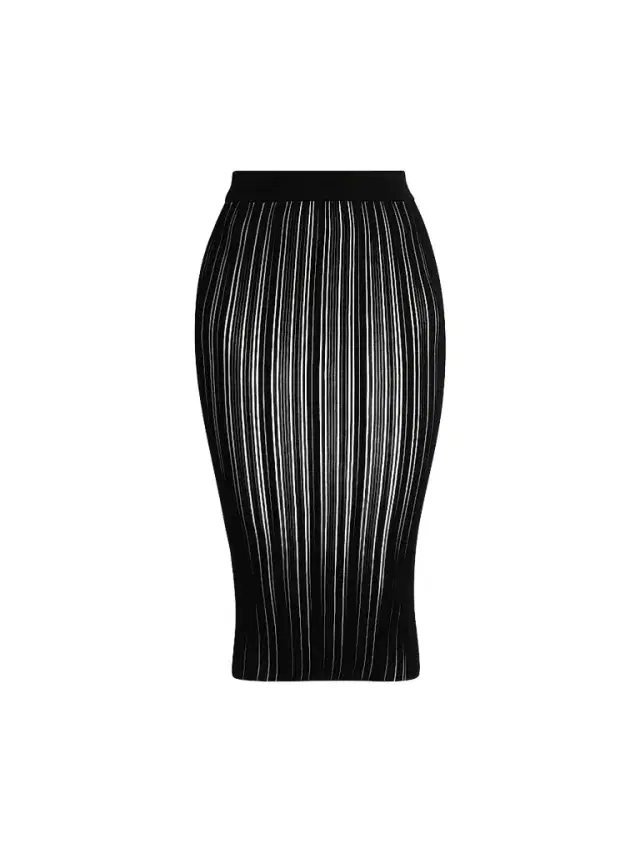 Chiara Boni La Petite Robe Women's Kalika Rib-Knit Midi-Skirt - Black White
