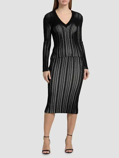 Chiara Boni La Petite Robe Women's Briar Rib-Knit V-Neck Top - Black White - Size XS | Thumbnail 2 Chiara Boni La Petite Robe Women's Briar Rib-Knit V-Neck Top - Black White - Size XS | Thumbnail 2