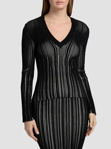 Chiara Boni La Petite Robe Women's Briar Rib-Knit V-Neck Top - Black White - Size XS | Thumbnail 3 Chiara Boni La Petite Robe Women's Briar Rib-Knit V-Neck Top - Black White - Size XS | Thumbnail 3