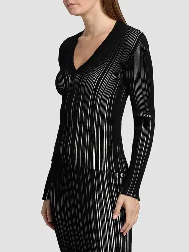 Chiara Boni La Petite Robe Women's Briar Rib-Knit V-Neck Top - Black White - Size XS | Thumbnail 4 Chiara Boni La Petite Robe Women's Briar Rib-Knit V-Neck Top - Black White - Size XS | Thumbnail 4