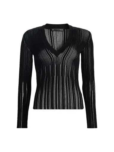 Chiara Boni La Petite Robe Women's Briar Rib-Knit V-Neck Top - Black White - Size XS | Thumbnail 1 Chiara Boni La Petite Robe Women's Briar Rib-Knit V-Neck Top - Black White - Size XS | Thumbnail 1