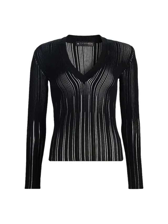 Chiara Boni La Petite Robe Women's Briar Rib-Knit V-Neck Top - Black White