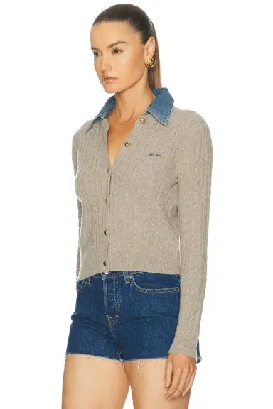Miu Miu Wool Cashmere Chambray Cardigan | Thumbnail 2