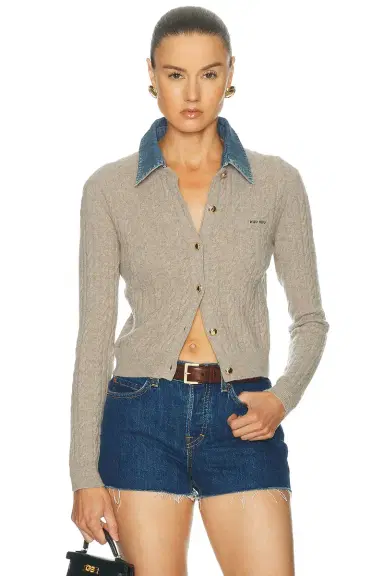 Miu Miu Wool Cashmere Chambray Cardigan | Thumbnail 1