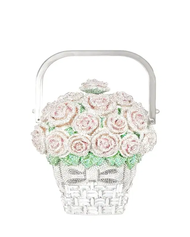 Judith Leiber Couture Basket of Roses Blush Bouquet Top-Handle Bag