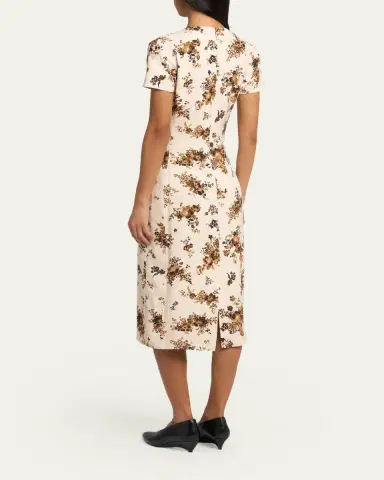Jil Sander Short-Sleeve Bouquet Viscose Midi Dress | Thumbnail 3 Jil Sander Short-Sleeve Bouquet Viscose Midi Dress | Thumbnail 3